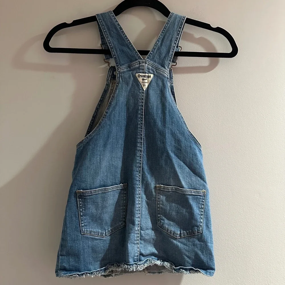 OshKosh B'gosh Overall Dress Kids 6/6x Blue Good Denim‎ Jumper Frayed Hem
